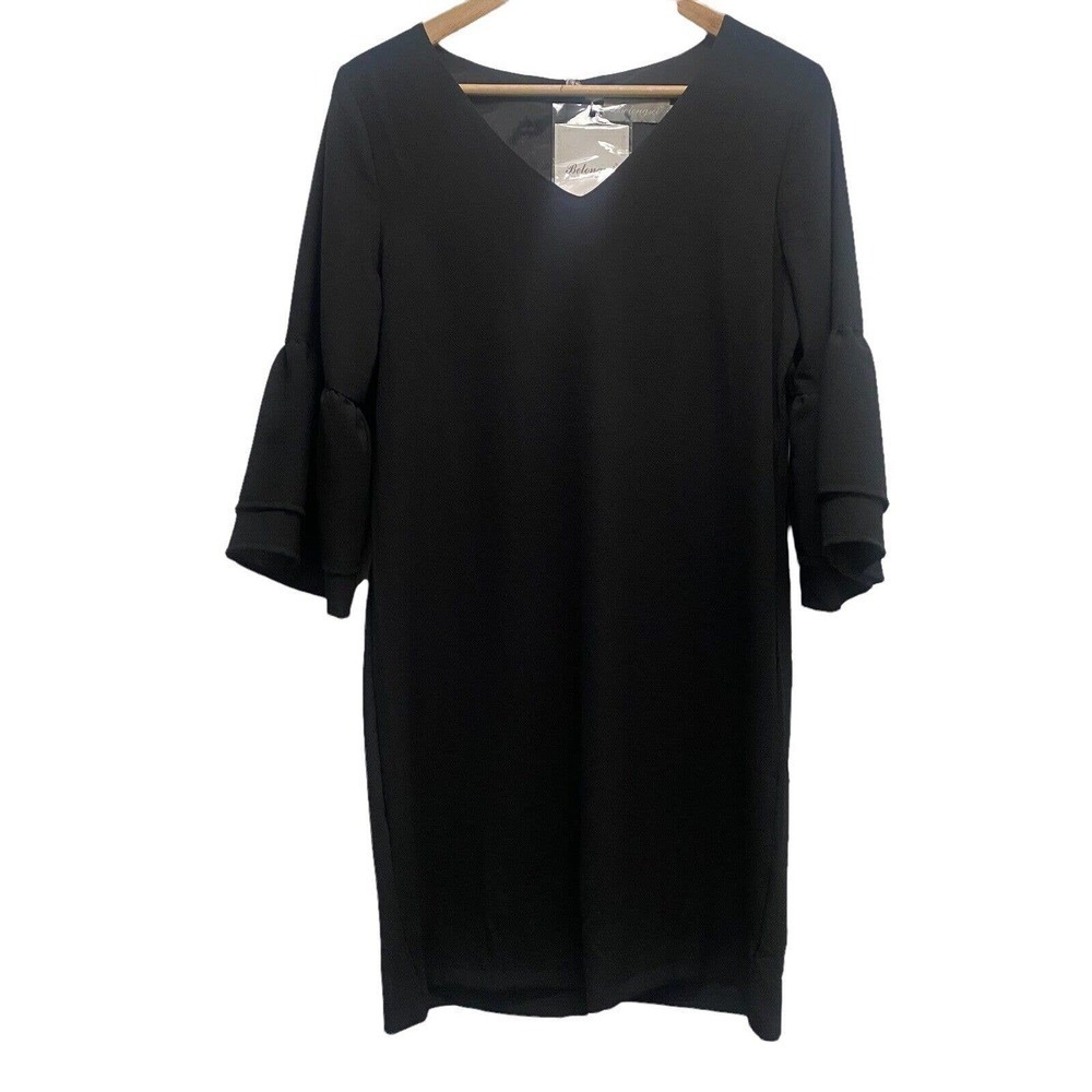 Belongsei Black Shift Dress Lined Bell Sleeve Back Zip Size Small New